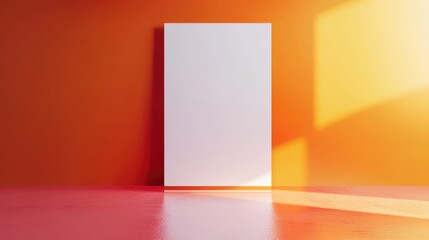 Poster - Blank canvas against a colorful orange wall with sunlight casting shadows Copy Space