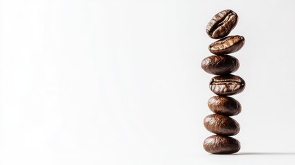 Poster - Stacked roasted coffee beans with clean background and ample copy space for text placement