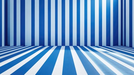Poster - Blue and white striped background with copy space for advertising or product placement in a studio setting