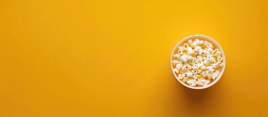 Aufkleber - Popcorn in a cup on a bright yellow background with ample Copy Space for text placement