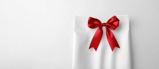 Aufkleber - White gift box with red satin bow on a minimalist background Copy Space
