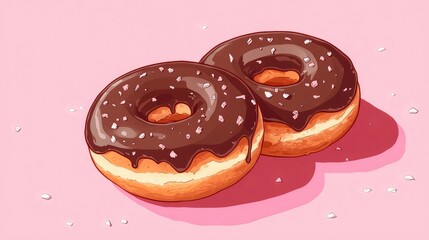 Aufkleber - Chocolate frosted donuts with sprinkles on a pink background Copy Space