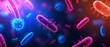 © ธนากร บัวพรหม - Vibrant microscopic view of bacteria and microorganisms in vivid colors, showcasing their diversity and complex structures.