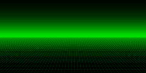 Aufkleber - Glowing cyber grid digital banner. Green black gradient wireframe net background. Futuristic perspective of cyberspace and metaverse. 