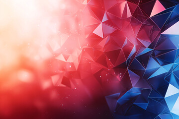 Canvas Print - Vibrant red and blue polygonal background with low poly triangles, creating dynamic and modern visual effect. interplay of colors evokes sense of energy and depth