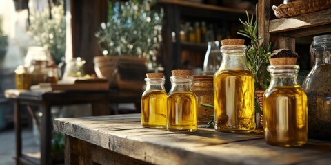 Wall Mural - Olive Oil Bottles on Table