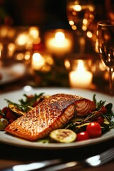 Wall Mural - Salmon on White Plate