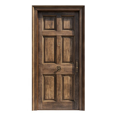 Poster - A rich dark brown wood door with detailed paneling and classic hardware is shown against a white background.