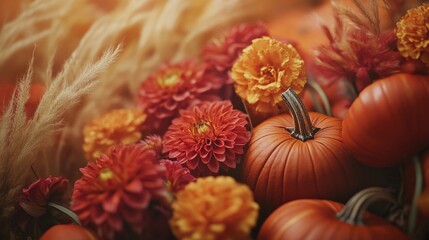 Sticker - Pumpkin and flower arrangement