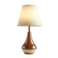 Poster - A stylish modern table lamp features a wooden base, a cream-colored shade, and gold accents, creating a sophisticated ambiance.