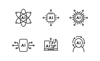 set of artificial intelligence icon, ai technology symbol for app web logo banner poster, editable s