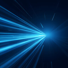 Wall Mural - Abstract, science, futuristic, energy technology concept. Digital image of light rays, stripes lines with blue light, speed and motion blur over dark blue background	