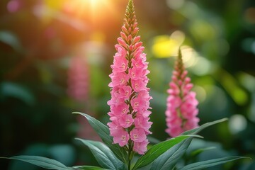 Wall Mural - Pink Flowers Bloom In Sunlight Garden