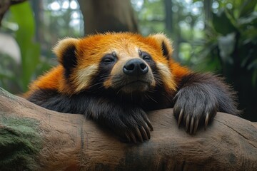 Wall Mural - Red Panda Resting Peacefully On A Tree Branch