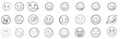© Obaid Ullah - A set of 24 monochrome circular emoji icons displaying various facial expressions and emotions. Simple line-style illustrations include happy, sad, angry, surprised, love.