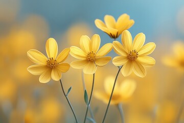 Wall Mural - Three Yellow Flowers Bloom in Soft Light