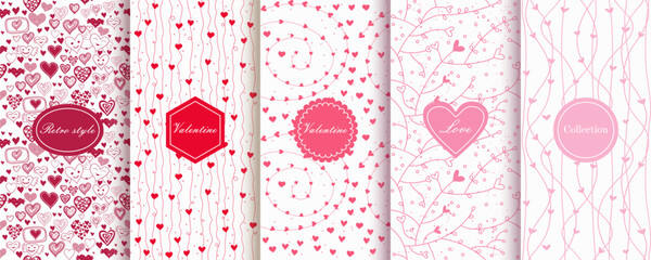 Poster - Set of Cute seamless patterns with hearts. Ready template for design cards, print, poster, Valentine's day, romantic wedding design. Vector