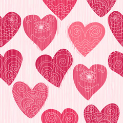 Aufkleber - Seamless romantic pattern with hand drawn hearts. Colorful doodle hearts. Ready template for design cards, print, poster, Valentine's day, romantic wedding design. Vector