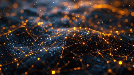Poster - Abstract visualization depicting a wireless mesh network showcasing interconnected nodes. This concept illustrates data flow and connectivity in a digital landscape.