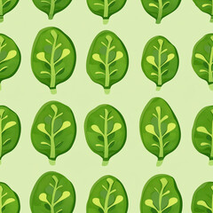 Wall Mural - Steamed Spinach flat illustration, Steamed Spinach seamless pattern