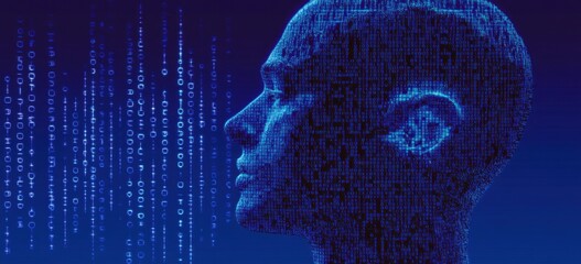 Artificial Intelligence and Technology Background with Digital Breakthrough for AI Technology Illustration on Blue Background Digital Binary Code Circuit Board Generative AI