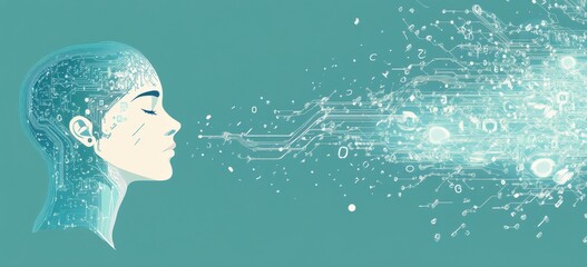 Artificial Intelligence and computing everything in a blue color background illustration design, with circuit board patterns and binary code Generative AI