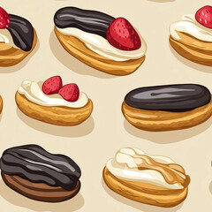 Wall Mural - Eclairs flat illustration, Eclairs repetitive pattern