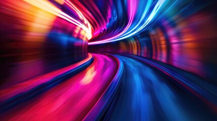 Poster - Experience a vibrant zoom effect showcasing dynamic curves and colorful light trails, perfect for backgrounds or creative projects.