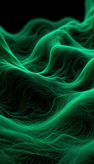 Poster - Emerald Flow: A mesmerizing abstract digital art piece features luminous emerald green lines swirling and undulating in a mesmerizing pattern against a deep black background.
