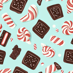 Poster - Peppermint bark flat illustration, Peppermint bark repetitive pattern