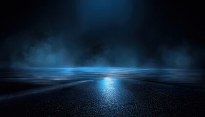 Poster - ethereal blue spotlight reflections over a serene water surface in the dark, perfect for mystical, cinematic, or atmospheric designs