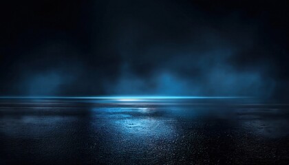 Poster - ethereal blue spotlight reflections over a serene water surface in the dark, perfect for mystical, cinematic, or atmospheric designs