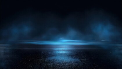 Poster - ethereal blue spotlight reflections over a serene water surface in the dark, perfect for mystical, cinematic, or atmospheric designs