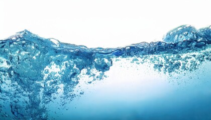 Poster - dynamic underwater bubbles and ripples in clear blue water with sunlight effects, ideal for advertising purity, freshness, and hydration

