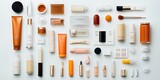 top view  Collection of Beauty  Products  cosmetics knolling flat lay arrangement 