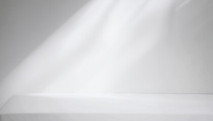 Poster - soft sunlight casting abstract geometric patterns on a white wall and floor, minimalistic composition for background and texture

