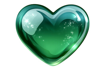 classic love green glossy heart icon, symbolizing passion and romance isolated on transparent backgr