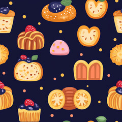 Poster - Panettone flat illustration icons, Panettone infinite pattern