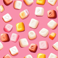 Poster - Regular marshmallows flat illustration icons, Regular marshmallows seamless pattern