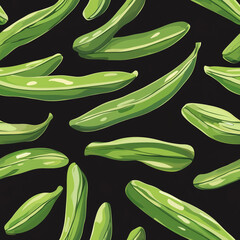 Wall Mural - Steamed Green Beans flat illustration icons, Steamed Green Beans seamless pattern