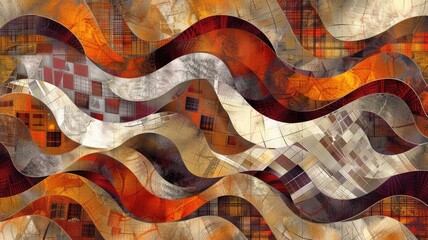Poster - A vibrant abstract digital artwork featuring smooth, flowing waves and intricate patterns in warm tones. Ideal for showcasing modern creativity and design.