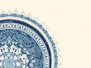 Wall Mural - Intricate Blue and White Mandala Design Featuring Floral and Calligraphic Elements