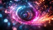 © Irina Kozel - A vibrant abstract representation of a swirling galaxy with colorful stars and luminous particles creating a cosmic effect