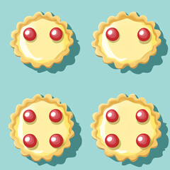 Poster - Custard tart flat illustration icons, Custard tart continuous icon pattern