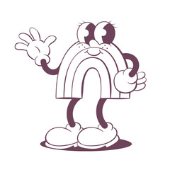Poster - Retro groovy rainbow line art mascot, funky 70s character