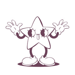 Poster - Retro groovy line art mascot, funky 70s character