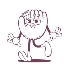 Poster - Retro groovy baseball glove line art mascot, funky 70s character