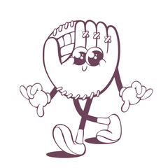 Poster - Retro groovy baseball glove line art mascot, funky 70s character