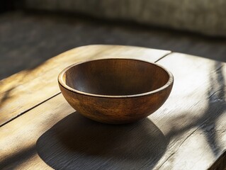 Wall Mural - Wooden bowl on wooden table