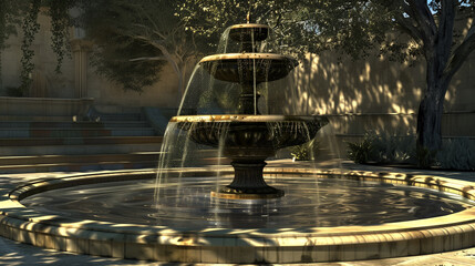 Poster - A cel-shaded fountain with clear water streams and contrasting shadows.